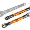 Traxxas Camber links, front (TUBES orange-anodized, 7075-T6 aluminum, stronger than titanium) (2) (assembled with rod ends and hollow balls)/ aluminum wrench (1) (fits Drag Slash) – TRX2444T