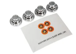 Traxxas Center caps, wheel (chrome) (4)/ decal sheet (requires TRX8255A extended stub axle) – TRX8164