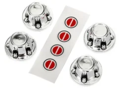 Traxxas Center caps, wheel (chrome) (4)/ decal sheet (requires TRX8255A extended stub axle) – TRX8176