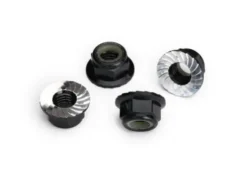 Traxxas Nuts, 5mm flanged nylon locking (aluminum, black-anodized, serrated) (4) – TRX8447A