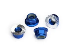 Traxxas Nuts, 5mm flanged nylon locking (aluminum, blue-anodized, serrated) (4) – TRX8447X