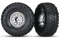 Traxxas Tires and wheels, assembled, glued (1.9″ chrome wheels, Canyon Trail 1.9 tires) (2)/ center caps (2)/ decal sheet (requires TRX8255A extended stub axle) – TRX8177