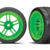 Traxxas Tires and wheels, assembled, glued (split-spoke green wheels, 1.9″ Response tires) (extra wide, rear) (2) (VXL rated) – TRX8374G