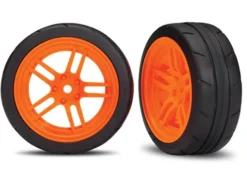 Traxxas Tires and wheels, assembled, glued (split-spoke orange wheels, 1.9″ Response tires) (front) (2) (VXL rated) – TRX8373A