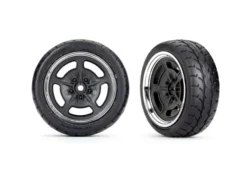 Traxxas Tires and wheels, assembled, glued (black with chrome wheels, 2.1″ Response tires) (front) (2) – TRX9372