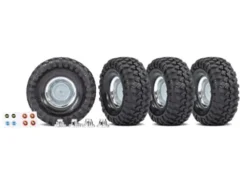 Traxxas Tires and wheels, assembled, glued (1.9″ chrome wheels, Canyon Trail 4.6×1.9″ tires) (4)/ center caps (4)/ decal sheet – TRX8166X