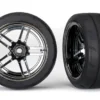 Traxxas Tires and wheels, assembled, glued (split-spoke black chrome wheels, 1.9″ Response tires) (extra wide, rear) (2) – TRX8374