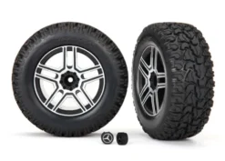 Traxxas Tires and wheels, assembled, glued (2.6 black, satin chrome-plated Mercedes-Benz G 500 4×4 wheels, 2.6″ tires) (2)/ center caps (2) (requires 8255A extended stub axle) – TRX8872