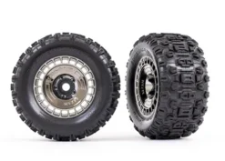 Traxxas Tires and wheels, assembled, glued (3.8′ black chrome wheels, black chrome wheel covers, Sledgehammer tires, foam inserts) (2) – TRX9572T