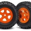 Traxxas Tires and wheels, assembled, glued (SCT orange wheels, SCT off-road racing tires)(1 each, right & left) – TRX7674A