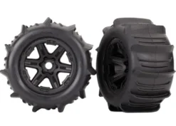 Traxxas Tires & wheels, assembled, glued (black 3.8″ wheels, paddle tires, foam inserts) (2) (TSM rated) – TRX8674