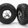 Traxxas Tires & wheels, assembled, glued (SCT satin chrome, black beadlock style wheels, SCT off-road racing tires, foam inserts) (2) (4WD front/rear, 2WD rear only) – TRX5873X
