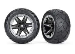 Traxxas Tires & wheels, assembled, glued (2.8″) (RXT black & chrome wheels, Anaconda tires, foam inserts) (4WD electric front/rear, 2WD electric front only) (2) (TSM rated) – TRX6775X