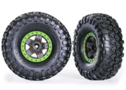 Traxxas Tires & wheels, assembled, glued (TRX-4 Sport 2.2′ gray, green beadlock style wheels, Canyon Trail 5.3×2.2′ tires) (2) – TRX8181-GRN
