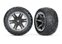 Traxxas Tires & wheels, assembled, glued (2.8″) (RXT black & chrome wheels, Anaconda tires, foam inserts) (2WD electric rear) (2) (TSM rated) – TRX6768X