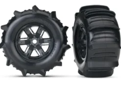 Traxxas Tires & wheels, assembled, glued (X-Maxx black wheels, paddle tires, foam inserts) (left & right) (2) – TRX7773