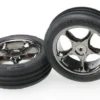 Traxxas Tires & wheels, assembled (Tracer 2.2″ black chrome wheels, Alias ribbed 2.2″ tires) (2) (Bandit front, medium compound w/ foam inserts) – TRX2471A