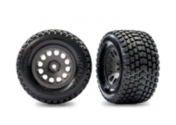 TRAXXAS Tires & wheels, assembled (charcoal gray wheels, dual profile (2.1″ outer, 2.6″ inner), Gravix® tires, foam inserts) (rear) (left & right) – TRX10775-GRAY