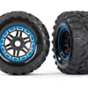 Traxxas Tires & wheels, assembled, glued (black, blue beadlock style wheels, Maxx MT tires, foam inserts) (2) (17mm splined) (TSM rated) – TRX8972A