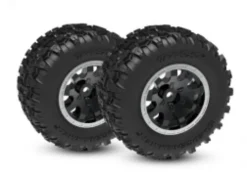 Traxxas Tires & wheels, assembled (black with satin beadlock wheels, dual profile (2.1″ outer, 2.6″ inner), Sledgehammer tires, foam inserts)) (rear) (2) – TRX10770-STBLK