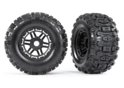 Traxxas Tires & wheels, assembled, glued (black wheels, dual profile (2.8″ outer, 3.6″ inner), Sledgehammer tires, foam inserts) (2) (17mm splined) (TSM rated) – TRX8973