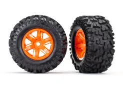 Traxxas Tires & wheels, assembled, glued (X-Maxx orange wheels, Maxx AT tires, foam inserts) (left & right) (2) – TRX7772T