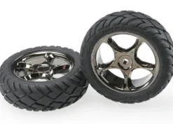 Traxxas Tires & wheels, assembled (Tracer 2.2″ black chrome wheels, Anaconda 2.2″ tires with foam inserts) (2) (Bandit front) – TRX2479A