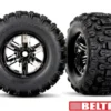 Traxxas Tires & wheels, assembled, glued (X-Maxx black chrome wheels, Sledgehammer belted tires, dual profile (4.3′ outer, 5.7′ inner), foam inserts) (left & right) – TRX7871X