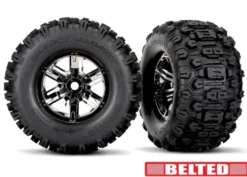 Traxxas Tires & wheels, assembled, glued (X-Maxx black chrome wheels, Sledgehammer belted tires, dual profile (4.3′ outer, 5.7′ inner), foam inserts) (left & right) – TRX7871X