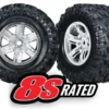 Traxxas Tires & wheels, assembled, glued (X-Maxx satin chrome wheels, Maxx AT tires, foam inserts) (left & right) (2) – TRX7772R