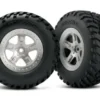 Traxxas Tires & wheels, assembled, glued (SCT satin chrome, beadlock style wheels, SCT off-road racing tires, foam inserts) (2) (4WD front/rear, 2WD rear only) (TSM rated) – TRX5873