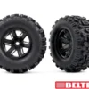 Traxxas Tires & wheels, assembled, glued (X-Maxx black wheels, Sledgehammer belted tires, dual profile (4.3′ outer, 5.7′ inner), foam inserts) (left & right) – TRX7871