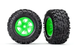 Traxxas Tires & wheels, assembled, glued (X-Maxx green wheels, Maxx AT tires, foam inserts) (left & right) (2) – TRX7772G