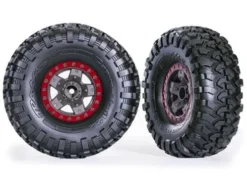 Traxxas Tires & wheels, assembled, glued (TRX-4 Sport 2.2′ gray, red beadlock style wheels, Canyon Trail 5.3×2.2′ tires) (2) – TRX8181-RED