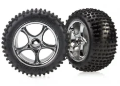 Traxxas Tires & wheels, assembled (Tracer 2.2″ Traxxas chrome wheels, Alias 2.2″ tires) (2) (Bandit rear, soft compound with foam inserts) – TRX2470R