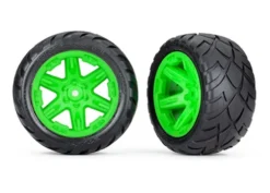 Traxxas Tires & wheels, assembled, glued (2.8″) (RXT green wheels, Anaconda tires, foam inserts) (2WD electric rear) (2) (TSM rated) – TRX6768G