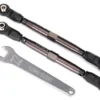 Traxxas Toe links, front, Unlimited Desert Racer (TUBES dark titanium anodized, 7075-T6 aluminum, stronger than titanium) (102mm) (2) (assembled with rod ends and hollow balls)/ aluminum wrench, 7mm (1) – TRX8547A