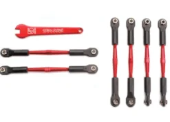 Traxxas Turnbuckles, aluminum (red-anodized), camber links, 58mm (4)/ front toe links, 61mm (2) (assembled with rod ends and hollow balls)/ aluminum 5mm wrench (red-anodized) – TRX5539X