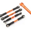 Traxxas Turnbuckles, aluminum (orange-anodized), camber links, front, 39mm (2), rear, 49mm (2) (assembled w/rod ends & hollow balls)/ wrench – TRX3741T