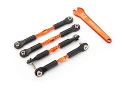 Traxxas Turnbuckles, aluminum (orange-anodized), camber links, front, 39mm (2), rear, 49mm (2) (assembled w/rod ends & hollow balls)/ wrench – TRX3741T
