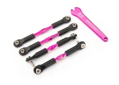 Traxxas Turnbuckles, aluminum (pink-anodized), camber links, front, 39mm (2), rear, 49mm (2) (assembled w/rod ends & hollow balls)/ wrench – TRX3741P