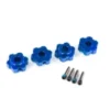 Traxxas Wheel hubs, hex, aluminum (blue-anodized) (4)/ 4x13mm screw pins (4) – TRX8956X