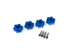 Traxxas Wheel hubs, hex, aluminum (blue-anodized) (4)/ 4x13mm screw pins (4) – TRX8956X