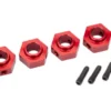 Traxxas Wheel hubs, 12mm hex, 6061-T6 aluminum (red-anodized) (4)/ screw pin (4) – TRX8269R