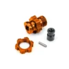 Traxxas Wheel hub, splined, 17mm, short (orange-anodized) (1)/ wheel nut, splined, 17mm (orange-anodized) (1)/ hub retainer, M4 X 0.7 (1)/ axle pin (1) (for use with #9080 upgrade kit) – TRX9087-ORNG
