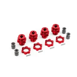 Traxxas Wheel hubs, splined, 17mm, short (red-anodized) (4)/ wheel nuts, splined, 17mm (red-anodized) (4)/ hub retainer M4 X 0.7 (4)/ axle pin (4) (for use with #9080 upgrade kit) – TRX9086-RED