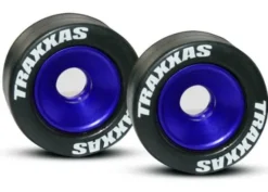 Traxxas Wheels, aluminum (blue-anodized) (2)/ 5x8mm ball bearings (4)/ axles (2)/ rubber tires (2) – TRX5186A