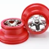 Traxxas Wheels, SCT chrome, red beadlock style, dual profile (2.2” outer, 3.0” inner) (2WD front) (2) – TRX5870