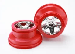 Traxxas Wheels, SCT chrome, red beadlock style, dual profile (2.2” outer, 3.0” inner) (2WD front) (2) – TRX5870