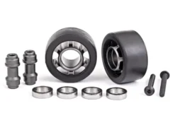 Traxxas Wheels, wheelie bar, 6061-T6 aluminum (dark titanium-anodized) (2)/ axle, wheelie bar, 6061-T6 aluminum (2)/ 10x15x4 ball bearings (4) – TRX7775A